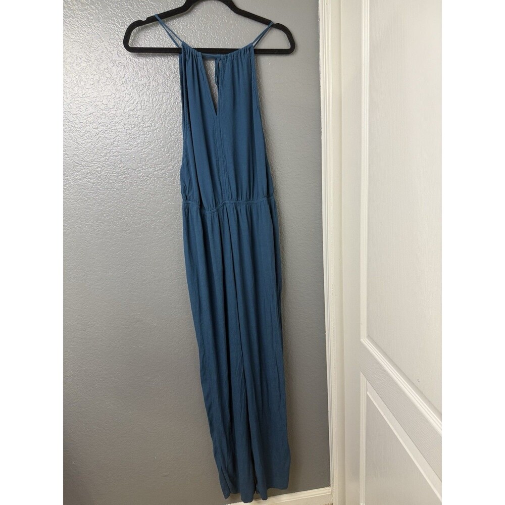 Womens Jumpsuit Sz Medium Teal Blue Back Plunge Sleeveless Pants Forever 21